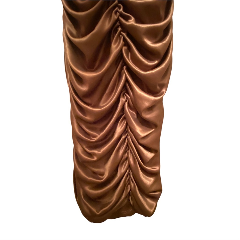 Poly 👗One Shoulder Brown Copper Color Dress - Picture 5 of 8